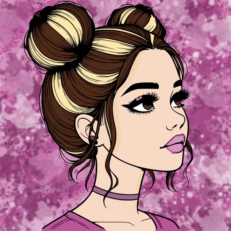 realistic girl with buns on the top of her head