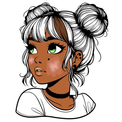 realistic girl with spacebuns