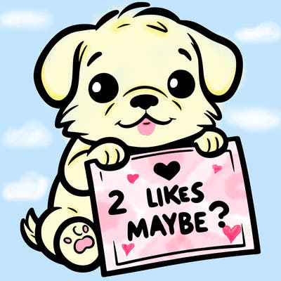 a puppy holding a sign that says 2 likes maybe?