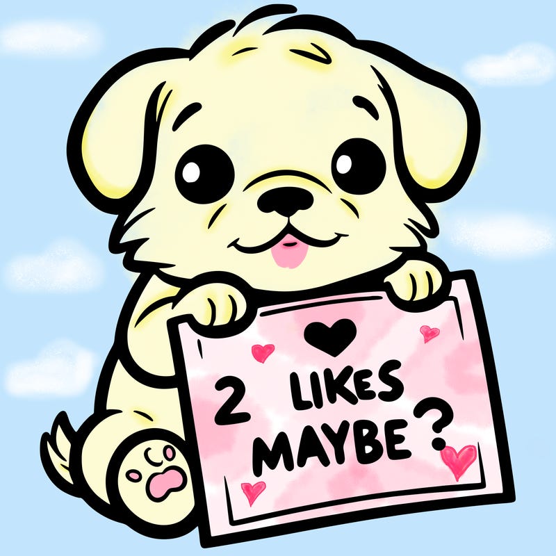 a puppy holding a sign that says 2 likes maybe?