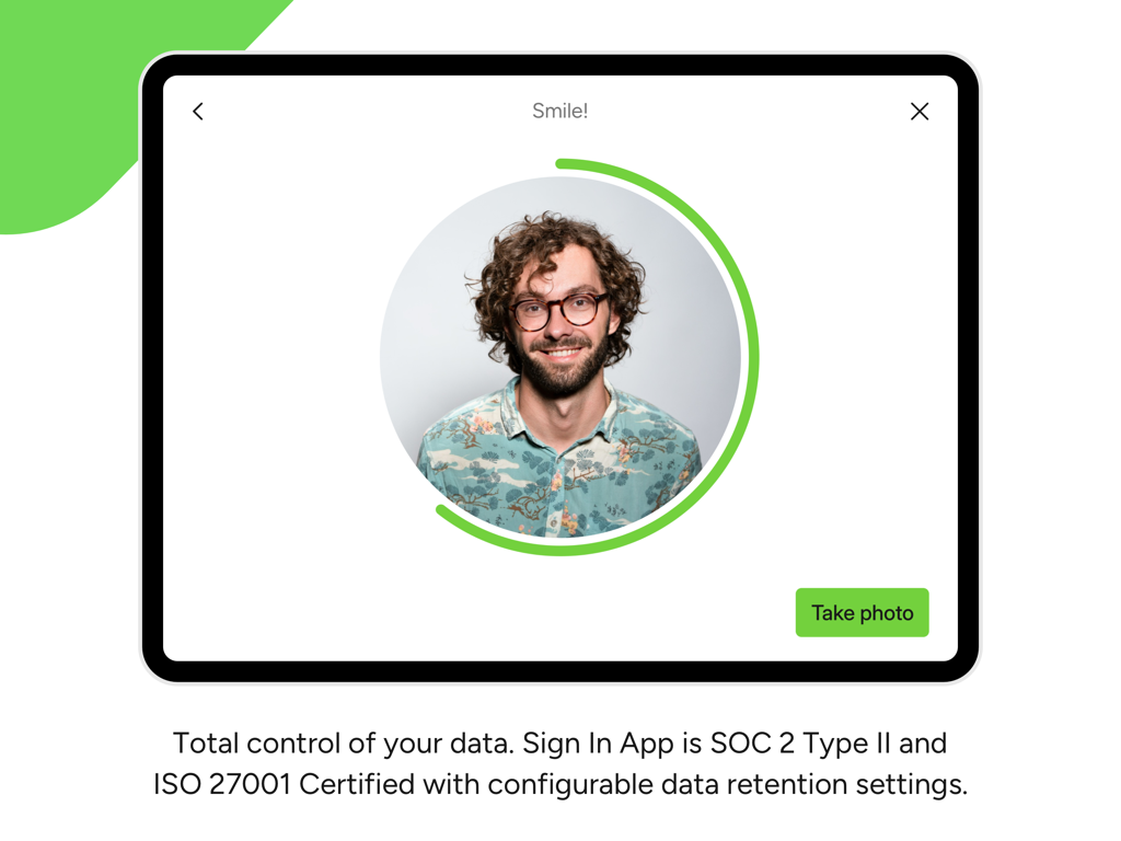Sign In App Visitor Management - Sign In App auf dem iPad mit Besucherfoto-Identifikation für sicheren Büro-Zugang