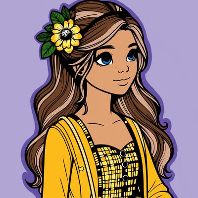 realistic teenage girl with cute outfit and flower in her hair