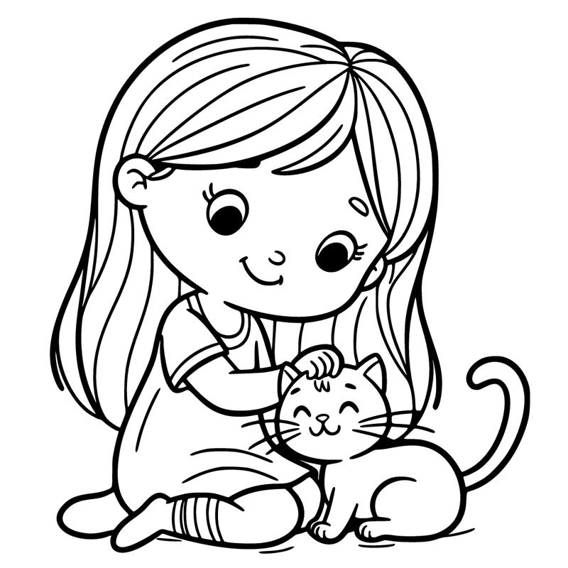 a girl petting a cat