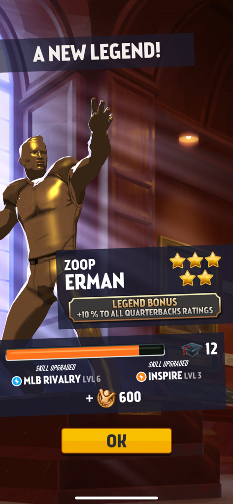 Rival Stars College Football - New legend player statue and bonus screen in Rival Stars College Football