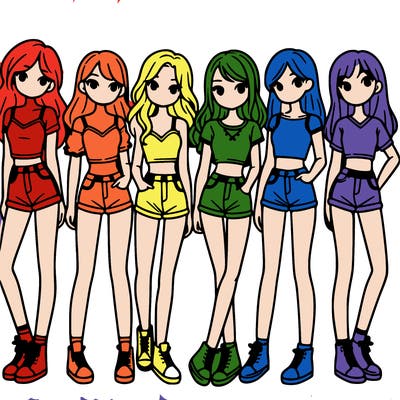 a group of girls wearing crop tops and shorts