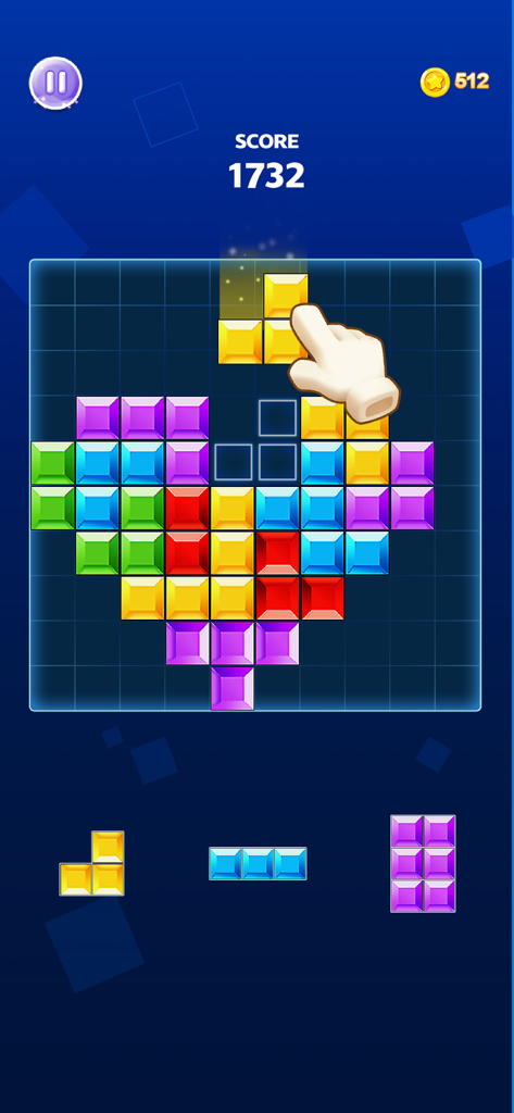 Block Puz - Block Blast Puzzle - Juego de Block Puz que muestra coloridos bloques formando una forma de corazón en una cuadrícula