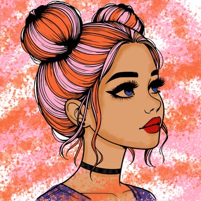 realistic girl with buns on the top of her head