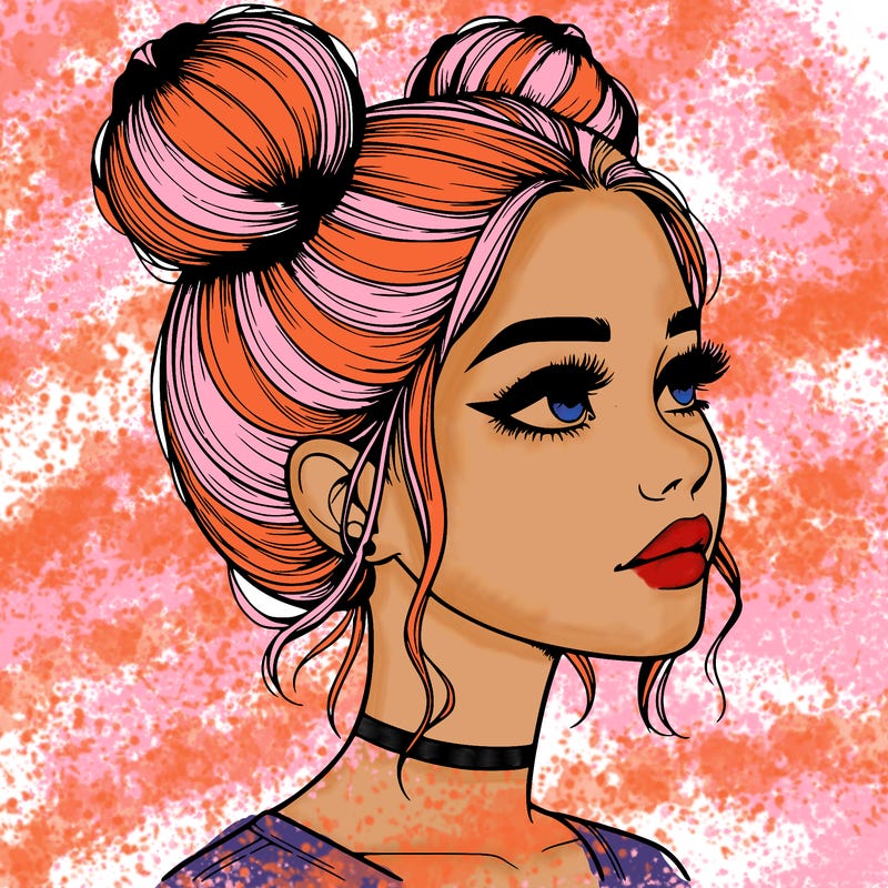 realistic girl with buns on the top of her head