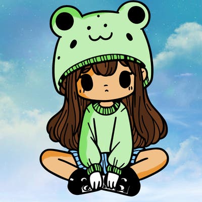 a girl wearing a frog hat and some frog socks