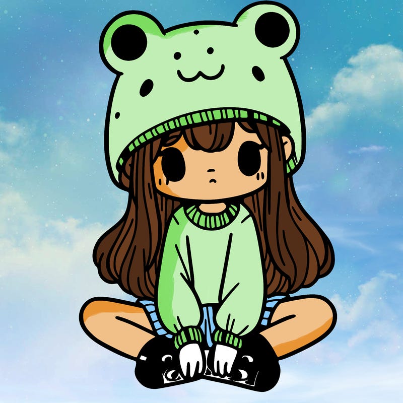 a girl wearing a frog hat and some frog socks
