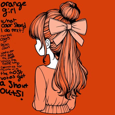 realistic girl  with hip length hair a bun and a big bow on the back of head