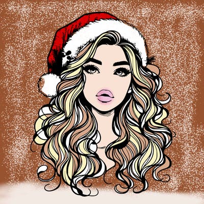 realistic christmas girl with wavy hair and lips