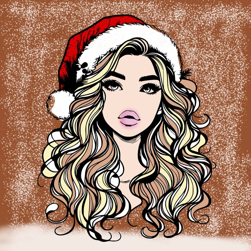 realistic christmas girl with wavy hair and lips