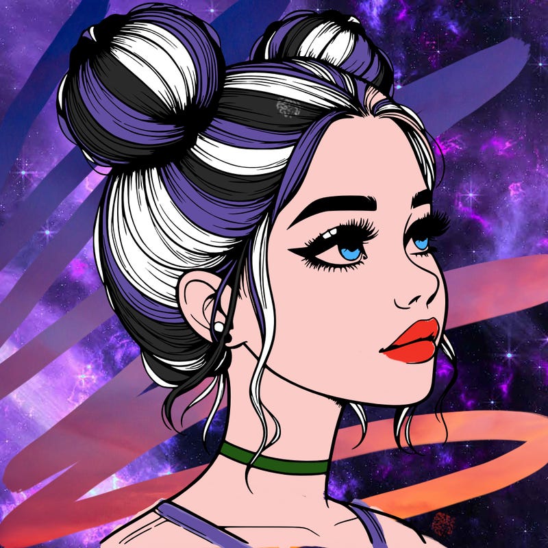 realistic girl with buns on the top of her head