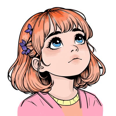 realistic girl looking up