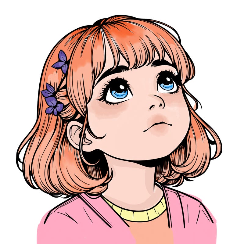 realistic girl looking up