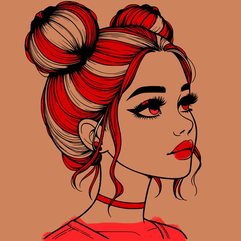 realistic girl with buns on the top of her head