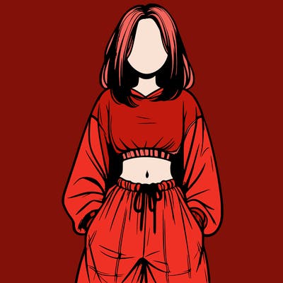 realistic girl faceless with baggy pants and a crop top
