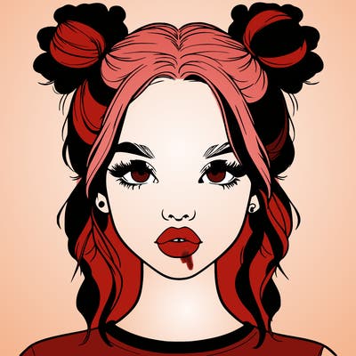 realistic girl with two buns in hair and lips