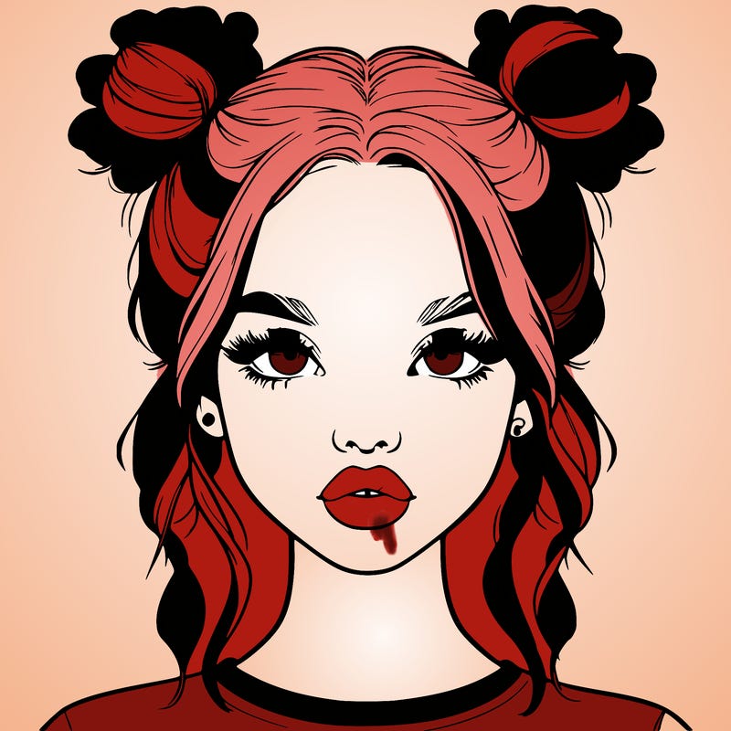 realistic girl with two buns in hair and lips