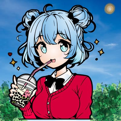 manga character girl drinking bubble tea