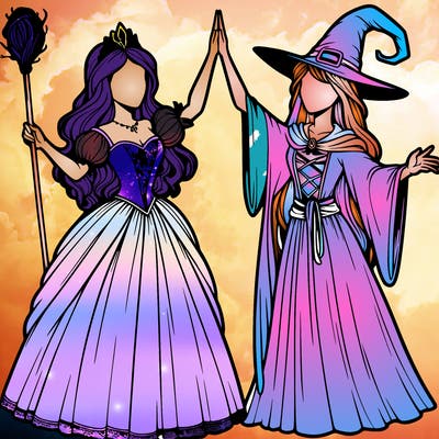 detailed realistic split of a princess and a witch
