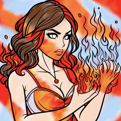 a realistic woman having the power of fire