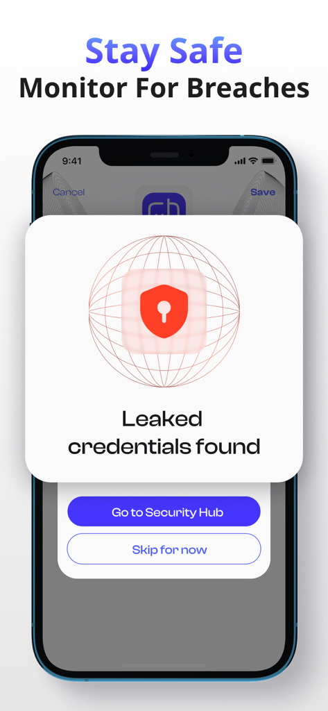 Ein iPhone-Bildschirm zeigt eine Sicherheitswarnung für kompromittierte Anmeldedaten, die von der Authenticator 2FA-App gefunden wurden.