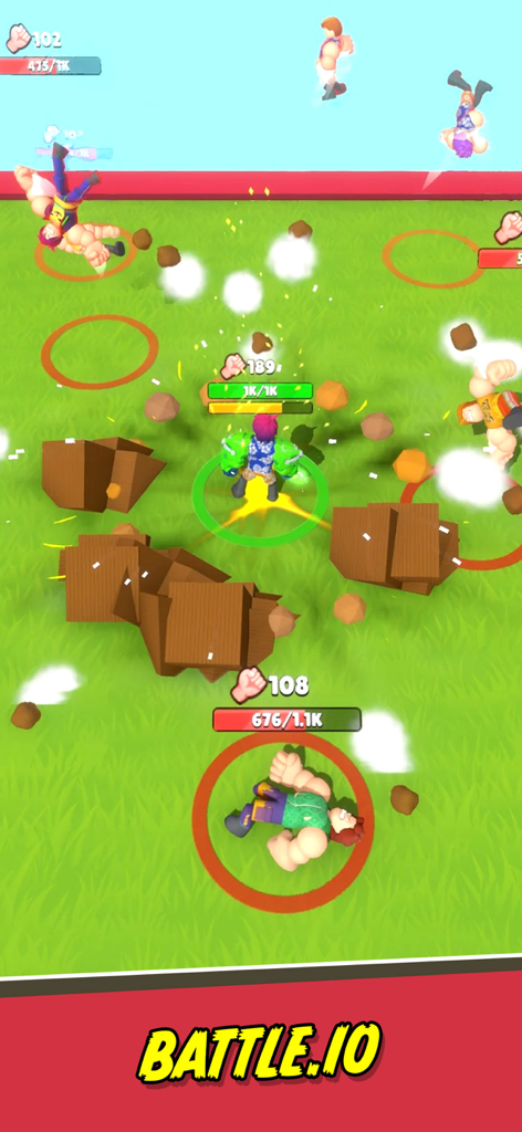 Un personaje héroe musculoso luchando en la arena io de batalla de Gym Super Click Hero