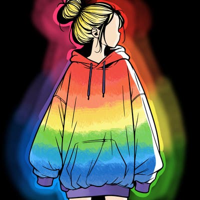 realistic girl with a oversized sweatshirt on and a bun