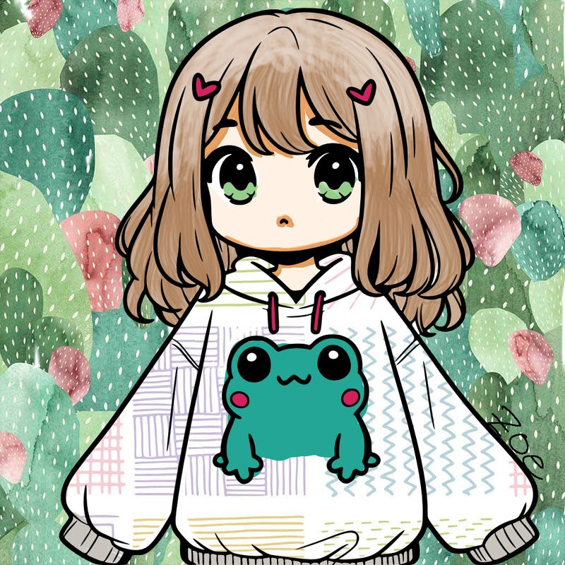 girl wearing frogging sweatshirt