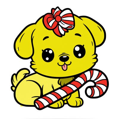 a cute dog with a candy cane