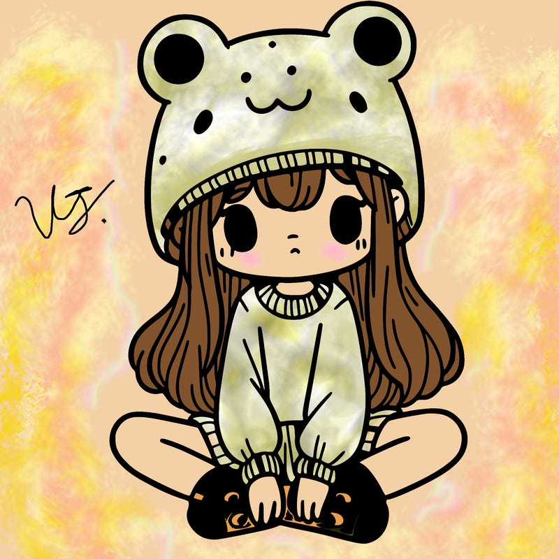 a girl wearing a frog hat and some frog socks