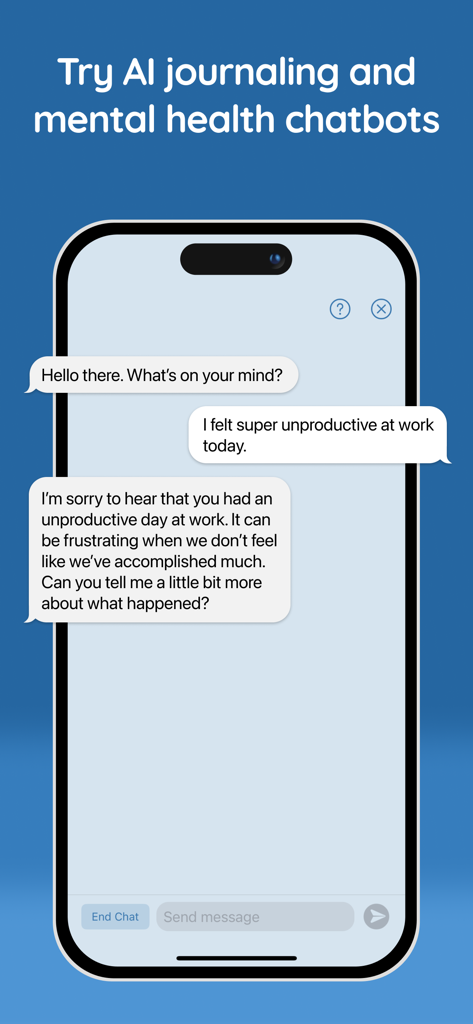 Interface de l'application Clarity montrant une conversation avec un chatbot IA de santé mentale