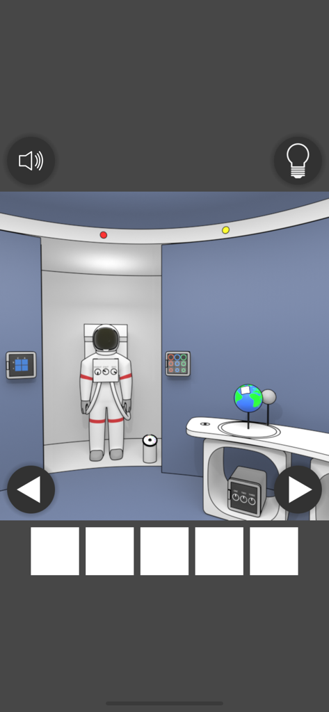 Space Museum Escape - Minimalist escape room scene featuring an astronaut suit and science museum puzzles.