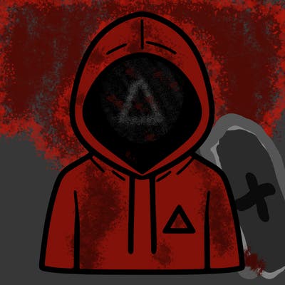 a person with non face waering a hoodie with a small triangle symbol