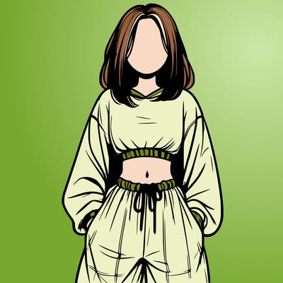 realistic girl faceless with baggy pants and a crop top
