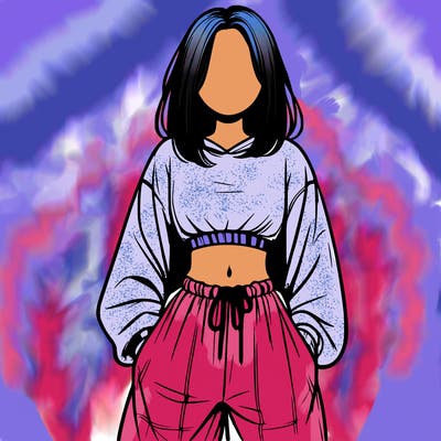 realistic girl faceless with baggy pants and a crop top
