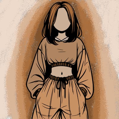 realistic girl faceless with baggy pants and a crop top