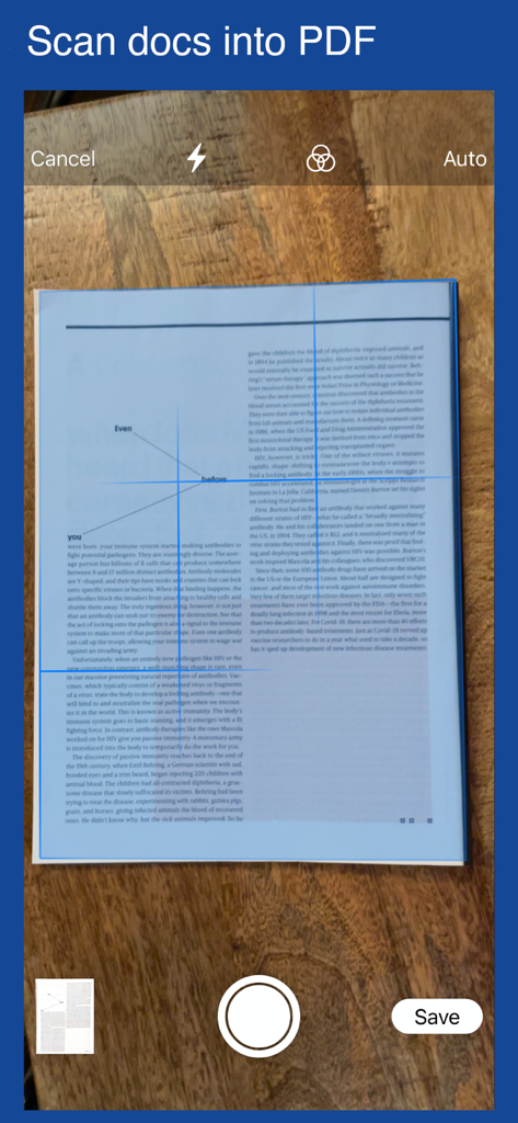 Notate for Microsoft 365 - A mobile app interface showing a document being scanned to be converted into a PDF