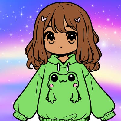 girl wearing frogging sweatshirt