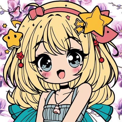 cute anime girl with star accessories