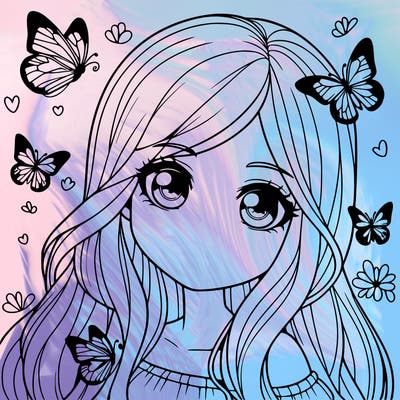 realistic girl with butterflies around her