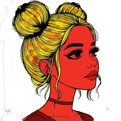 realistic girl with buns on the top of her head