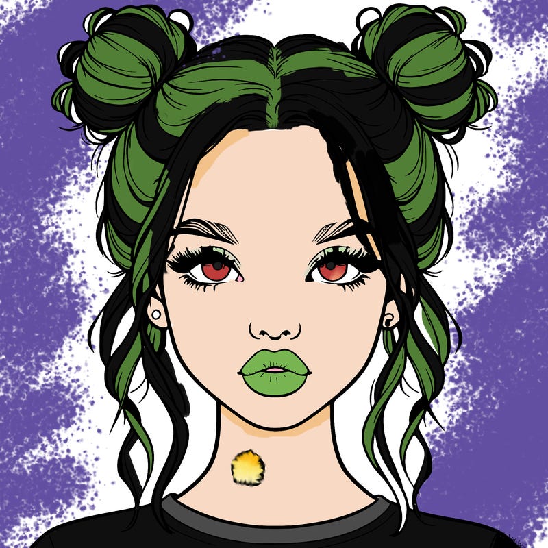 realistic girl with two buns in hair and lips