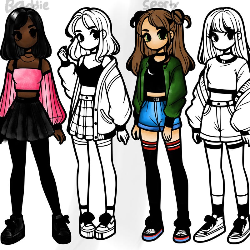 one girl with crop-top shirt and a jacket with a skirt, long socks and another girl with a shirt and pants with a jacket