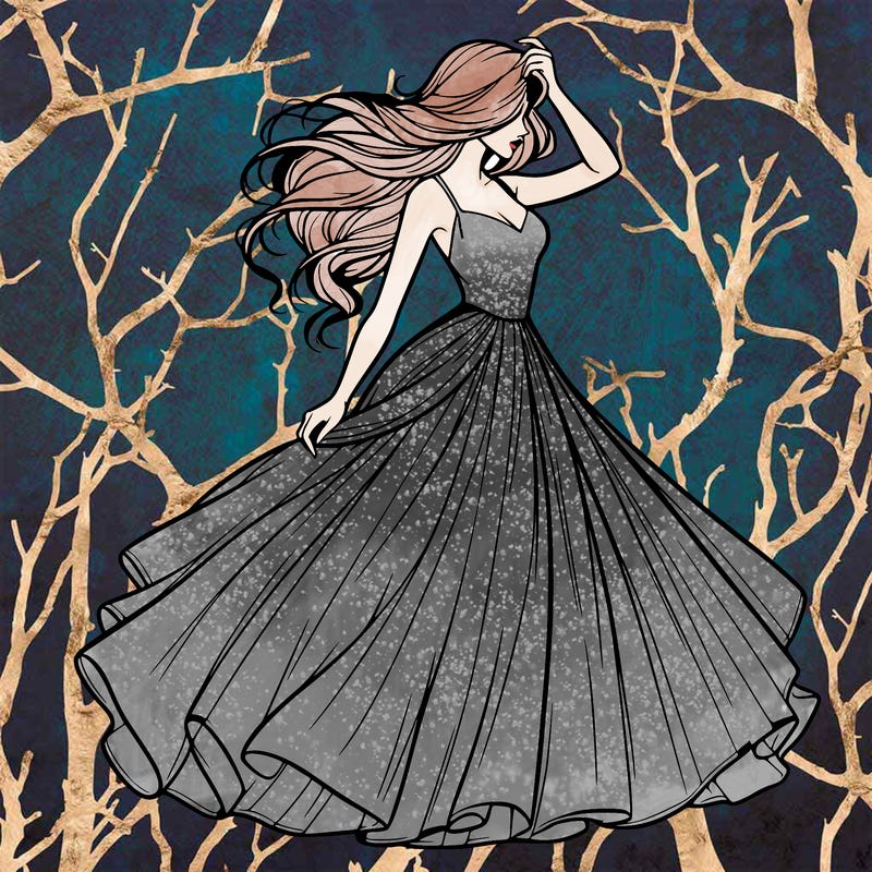 realistic woman with dress flowing in the wind