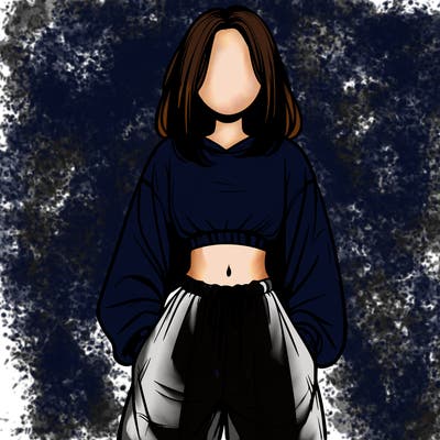realistic girl faceless with baggy pants and a crop top