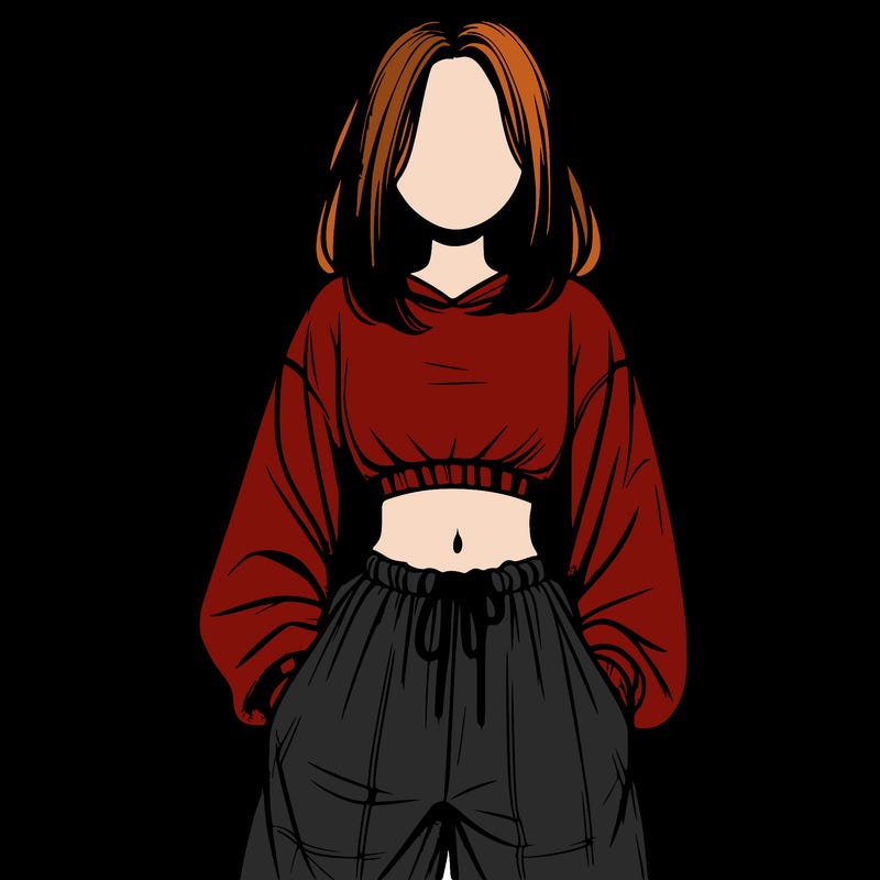 realistic girl faceless with baggy pants and a crop top