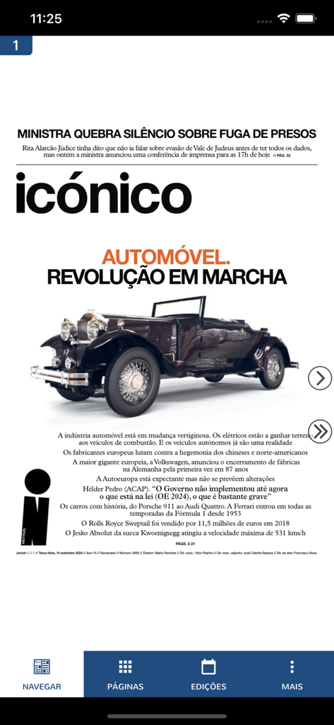 Newsplex Digital - Newsplex Digital 앱에서 클래식 자동차 기사를 특징으로 하는 Jornal i의 디지털 판을 표시하고 있습니다.